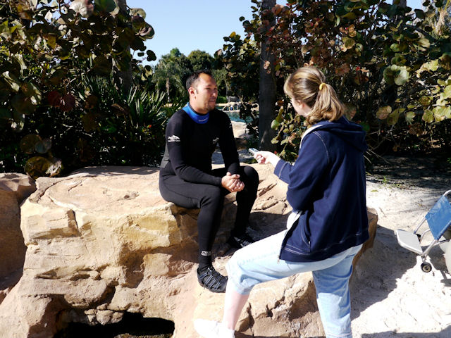 Interviewing Discovery Cove animal
trainer